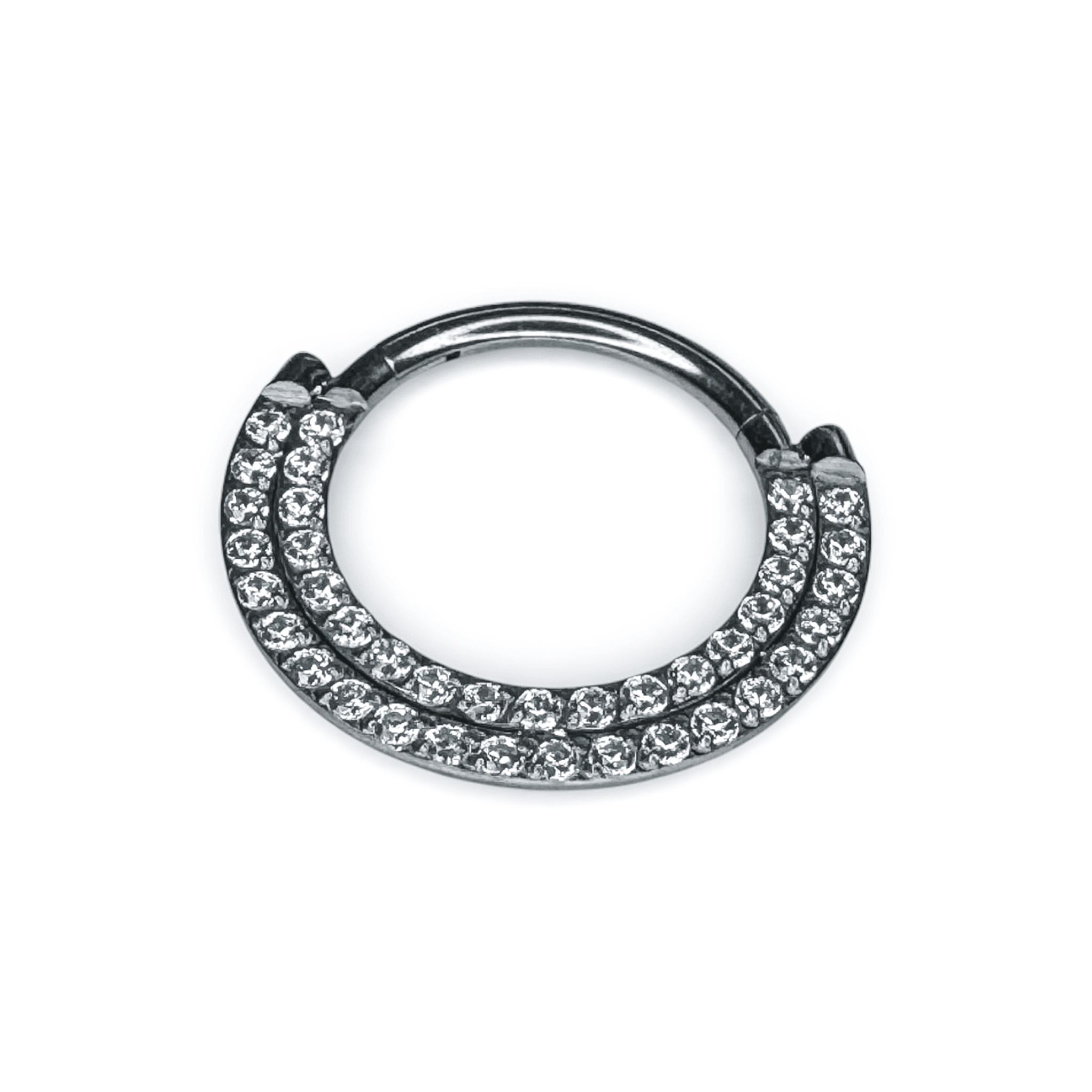 Hinged Segment Hoop Ring With Set CZ Pave Double Lined Front